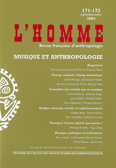 Couverture de Homme (L'), n° 171-172. Musique et anthropologie par Collectif
