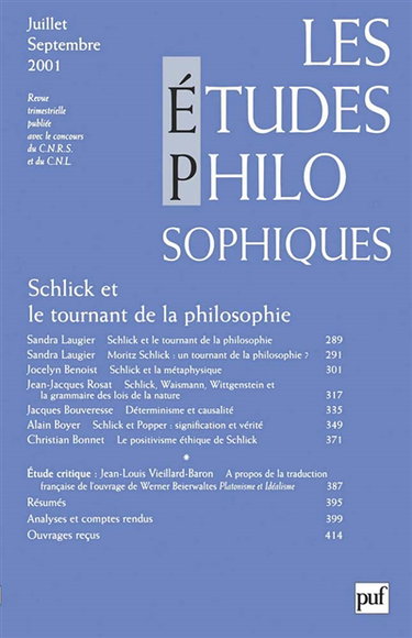 Etudes philosophiques (Les), n° 3 (2001). Schlick et le tournant de la philosophie