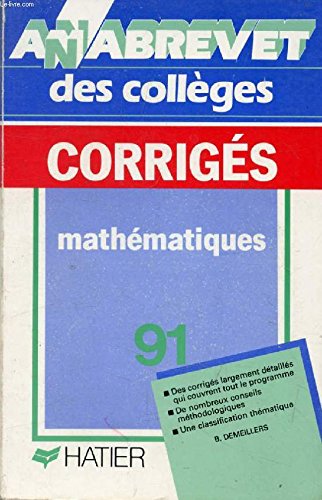 Annabrevet 1991, Brevet des collèges Mathématiques, numéro 6, corrigés