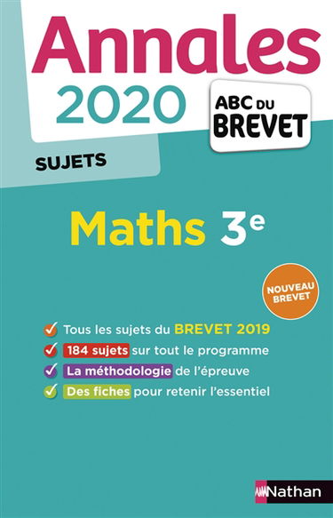 Maths 3e : annales 2020, sujets : nouveau brevet
