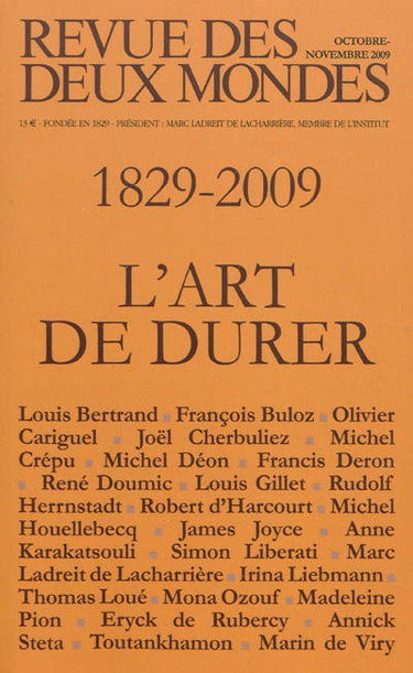 Couverture de Revue des deux mondes, n° 11 (2009). L'art de durer : 1829-2009 par Collectif