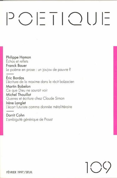 Poétique, numéro 109