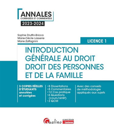 Introduction générale au droit, droit des personnes et de la famille : licence 1 : 2023-2024