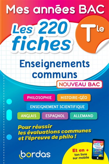 Couverture de Enseignements communs terminale : les 220 fiches : nouveau bac par Collectif
