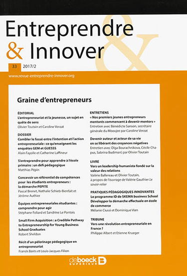 Entreprendre & innover, n° 33. Graine d'entrepreneurs