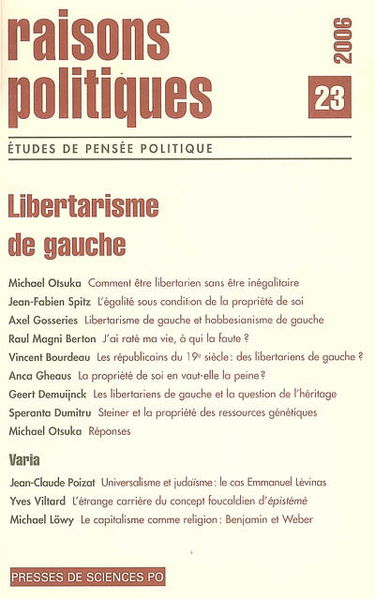 Raisons politiques, n° 23. Le libertarisme de gauche
