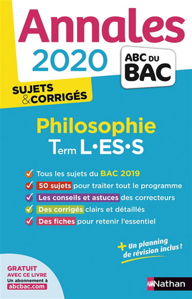 Philosophie terminale L, ES, S : annales bac 2020, sujets & corrigés