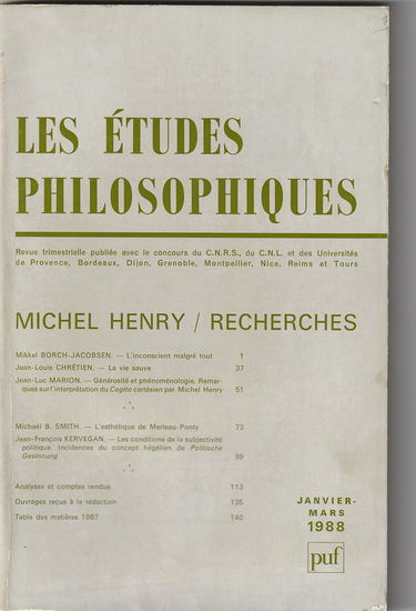 études philosophiques 1988, n° 1: 1