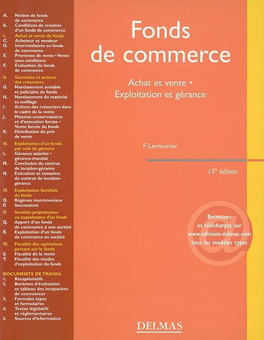 Fonds de commerce : achat et vente, location et gérance