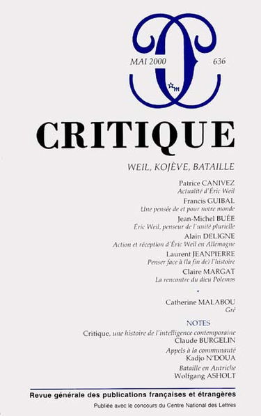 Critique, n° 636. Weil, Kojève, Bataille