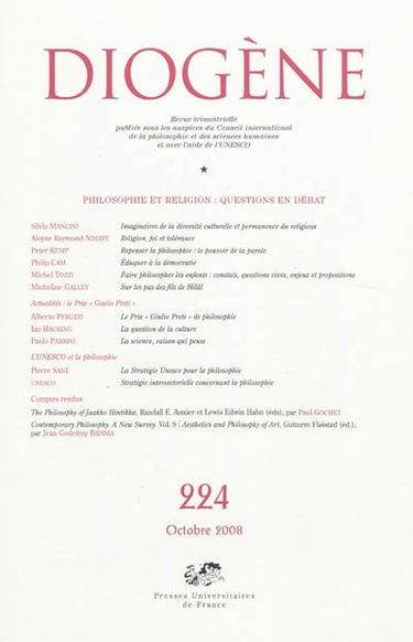 Diogène, n° 224. Philosophie et religion : questions en débat