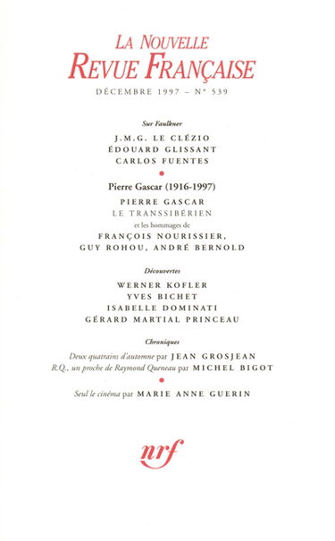 Nouvelle revue française, n° 539