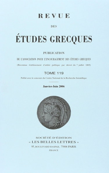 Couverture de Revue des Etudes Grecques T119 1/2 2vols 2006