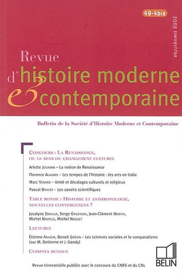 Revue d'histoire moderne et contemporaine, n° 49-4 bis. La Renaissance et le sens du changement culturel