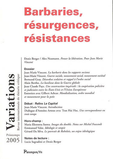 Variations, n° 1 (2005). Barbarie, résurgences, résistances
