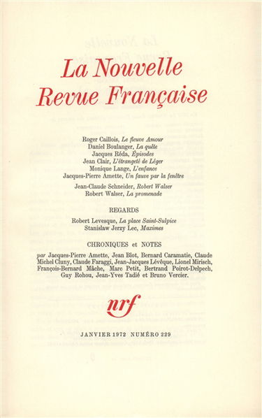 Nouvelle revue française, n° 229