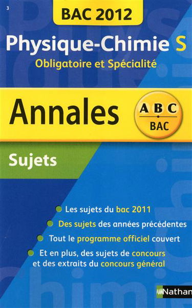 Physique chimie S, obligatoire et spécialité : bac 2012, sujets