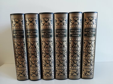 Couverture de LES OEUVRES COMPLETES DE MOLIERE EN 6 TOMES (1+2+3+4+5+6 - COMPLET) - Illustrées de gravures de l'époque de l'auteur et comprenant les suites monumentales de Boucher, Coypel, Moreau le jeune, Buguet,