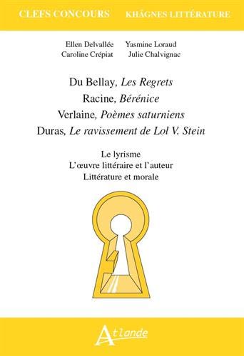 Du Bellay, Les regrets ; Racine, Bérénice ; Verlaine, Poèmes saturniens ; Duras, Le ravissement de Lol V. Stein : le lyrisme, l'oeuvre littéraire et l'auteur, littérature et morale