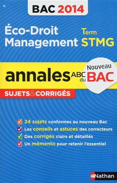 Eco-droit, management, terminale STMG : bac 2014