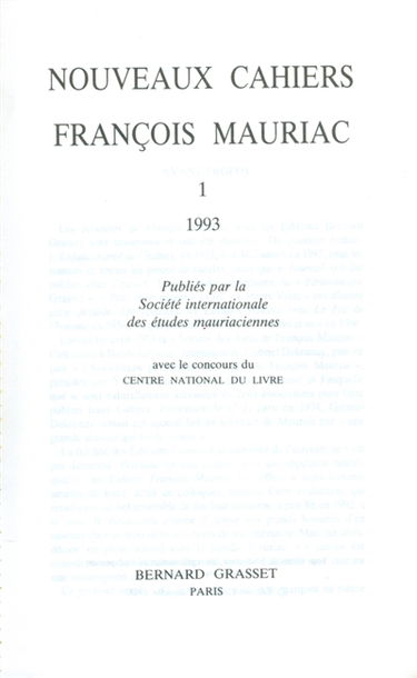 Nouveaux cahiers François Mauriac, n° 1