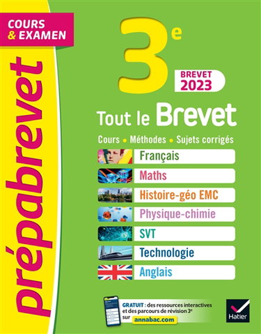 Couverture de Tout le brevet 3e : cours, méthodes, sujets corrigés : brevet 2023