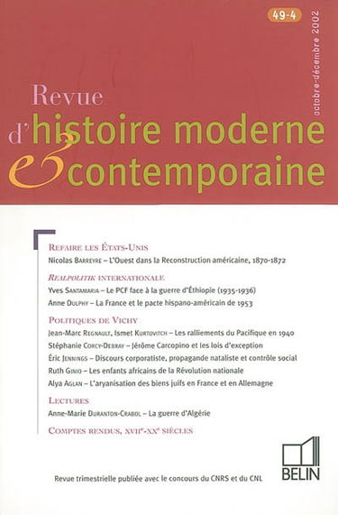 Revue d'histoire moderne et contemporaine, n° 49-4. Politiques de Vichy