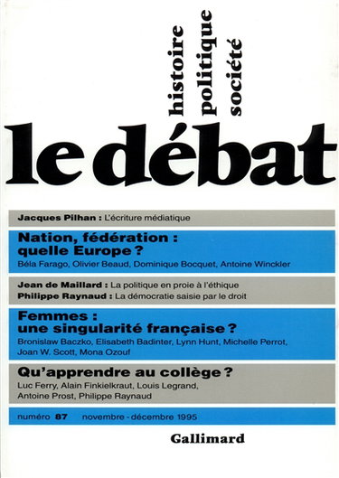 Couverture de Débat (Le), n° 87. Nation, fédération : quelle Europe? par Collectifs