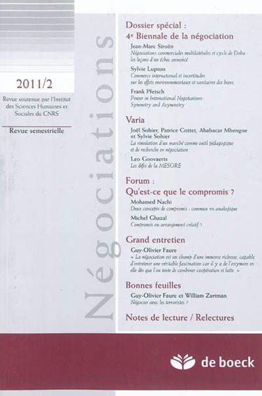 Négociations, n° 2 (2011). 4e biennale de la négociation