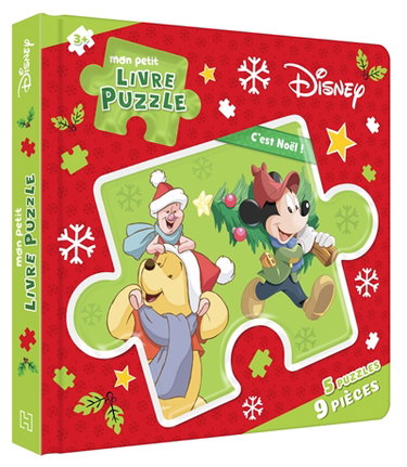 Couverture de C'est Noël ! : mon petit livre puzzle, 5 puzzles, 9 pièces par Walt Disney company