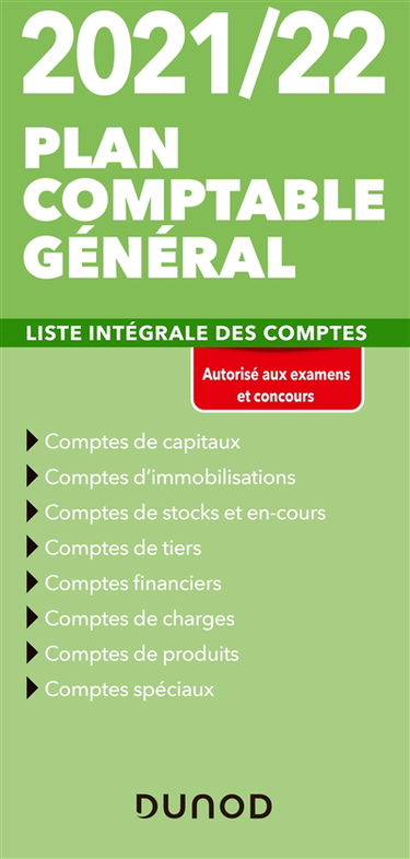 Plan comptable général 2021-2022 : liste intégrale des comptes