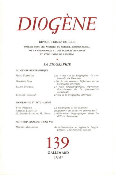 Couverture de Diogène, n° 139. La Biographie par Collectifs