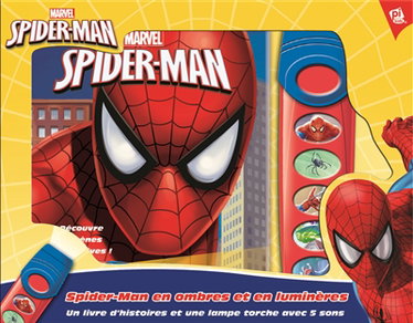 Couverture de Spider-Man est là ! : un livre d'histoire et une lampe torche avec 5 sons