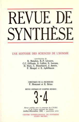 Revue de Synthèse, numéro 3-4, Juillet- Décembre 1988 : Une histoire des sciences de l'homme