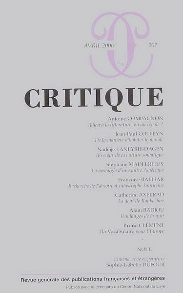 Critique, n° 707