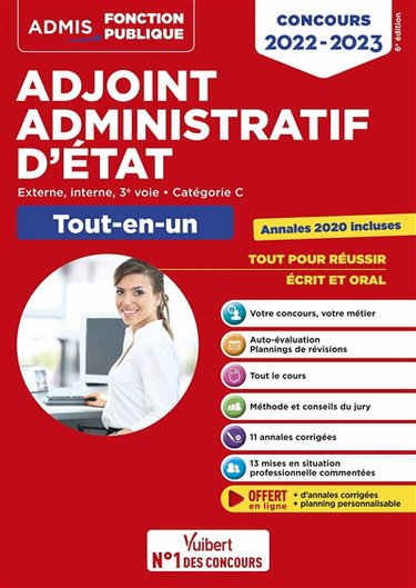 Couverture de Adjoint administratif d'Etat : externe, interne, catégorie C : tout-en-un, concours 2022-2023