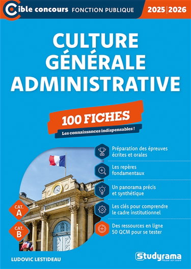 Couverture de Culture générale administrative 2025-2026 : 100 fiches : catégories A et B