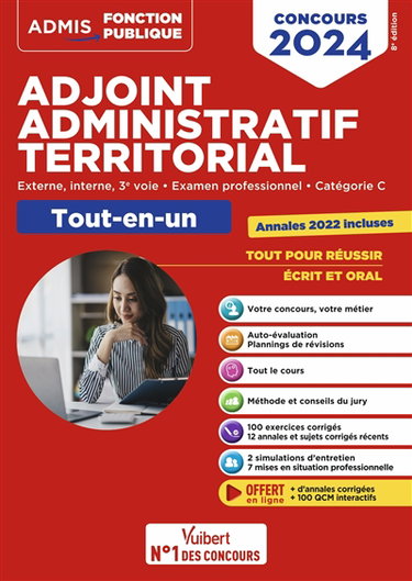 Couverture de Adjoint administratif territorial : externe, interne, 3e voie, examen professionnel, catégorie C : tout-en-un, concours 2024 par Olivier Bellégo