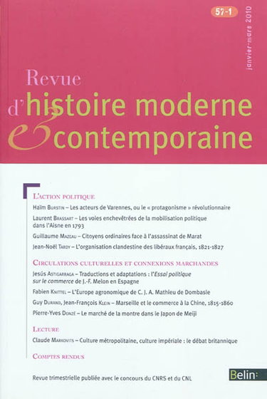 Couverture de Revue d'histoire moderne et contemporaine, n° 57-1 par Collectif
