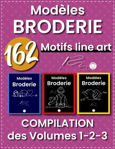 Couverture de Modèles Broderie, 162 motifs line art: Compilation des volumes 1-2-3, débutant à confirmés