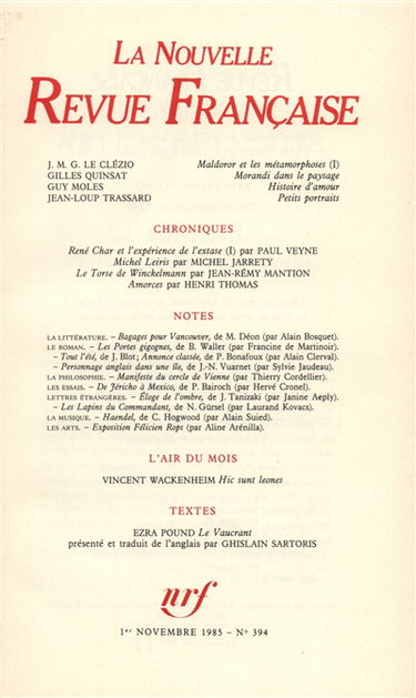 Nouvelle revue française, n° 394