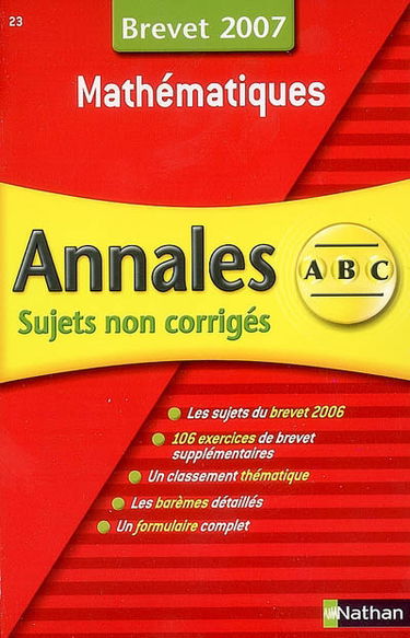 Mathématiques : sujets non corrigés, brevet 2007