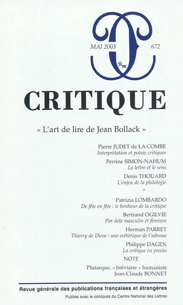 Critique, n° 672. L'art de lire de Jean Bollack