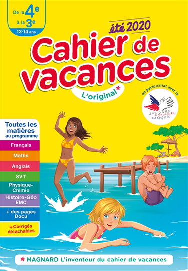 Couverture de Cahier de vacances de la 4e à la 3e, 13-14 ans : toutes les matières au programme : été 2020