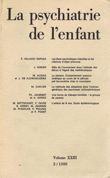 Psychiatrie de l'enfant, 1980, numéro 2, volume 23