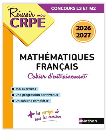 Couverture de Mathématiques, français, cahier d'entraînement : concours L3 et M2 : 2026-2027