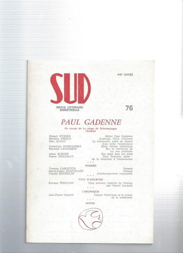 Couverture de Revue Sud Numero 76 : Paul Gadenne