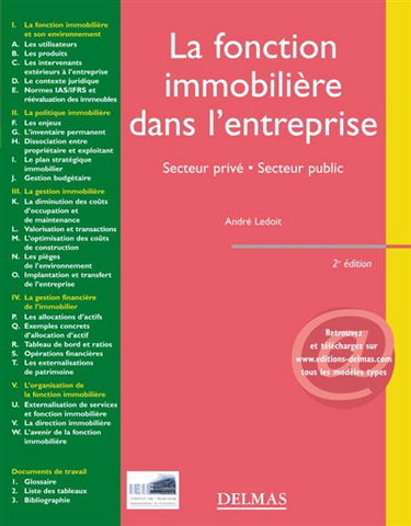 La fonction immobilière dans l'entreprise : secteur privé, secteur public