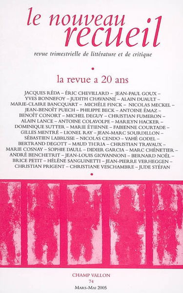 Nouveau recueil (Le), n° 74. La revue a vingt ans