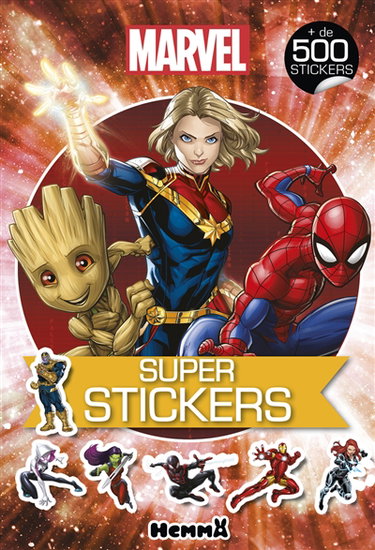 Couverture de Marvel : super stickers : Groot, Captain Marvel, Spider-Man